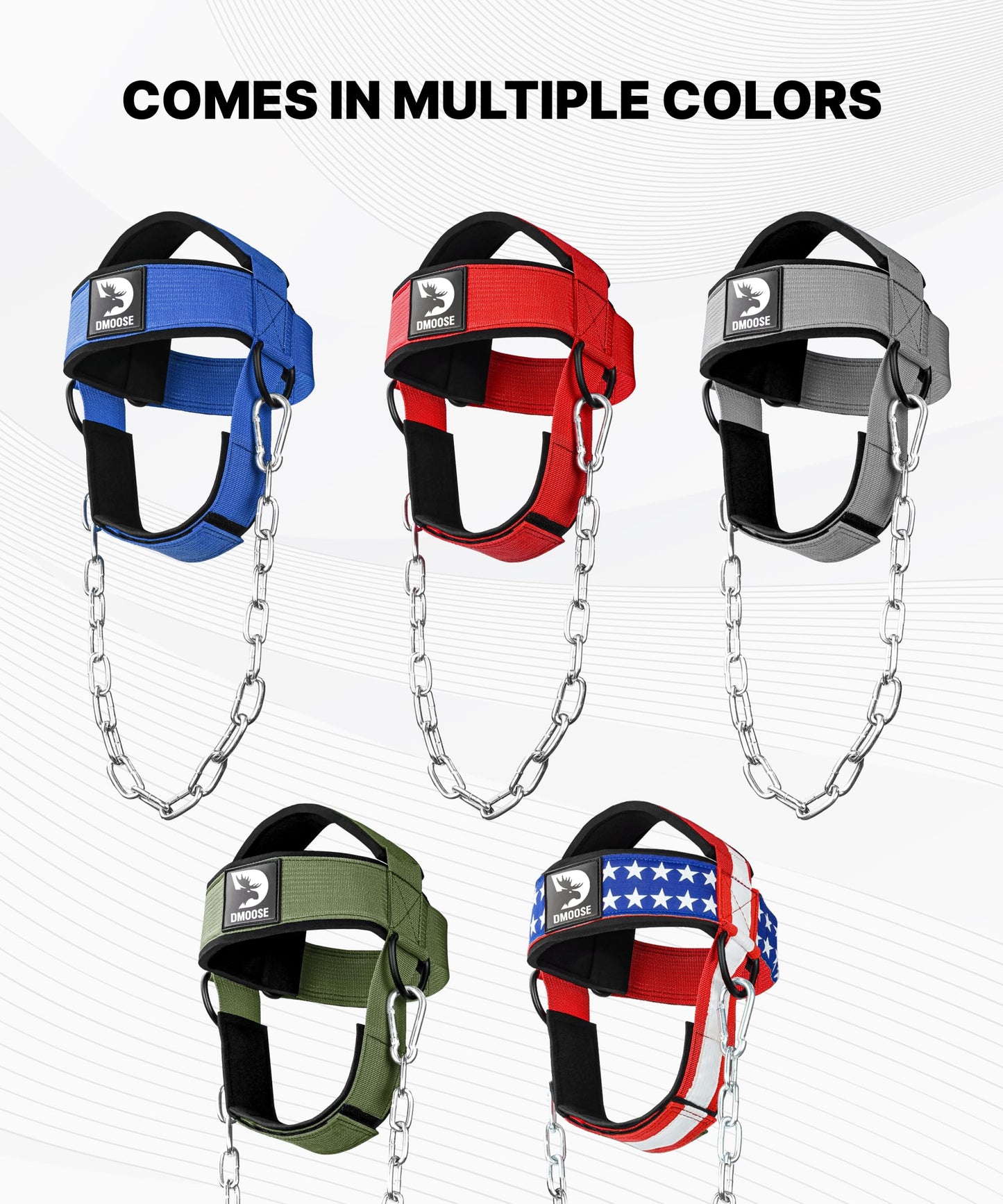 DMoose Fitness Neck Harness for Weight Lifting - Soft Padded Head & Chin Strap with 30" Heavy Duty Steel Chain - Neck Exerciser, Trainer & Strengthener to Support Injury Recovery (Red)