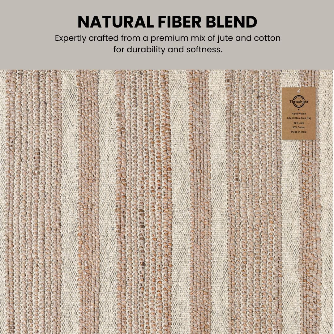 Threadvista Hand Woven Area Rug 2x3 Feet - Rustic Farmhouse Boho Accent Rug for Living Room Bedroom Kitchen Entryway Floor Mats Non Slip - Ideal for High Traffic Areas Jute Cotton Rug Natural
