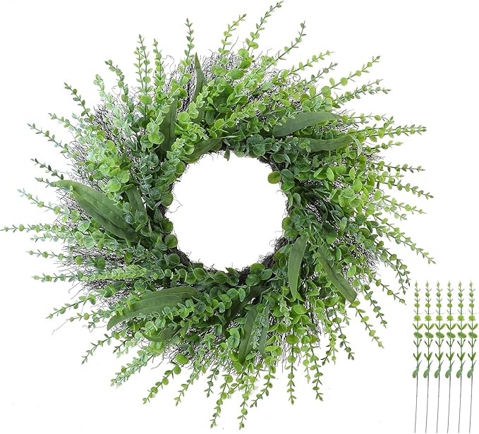 Boxwood Wreaths for Front Door, Green Artificial entryway Large Wreath, Sping Summer All Years Wall Door Home Farmhouse Decoration