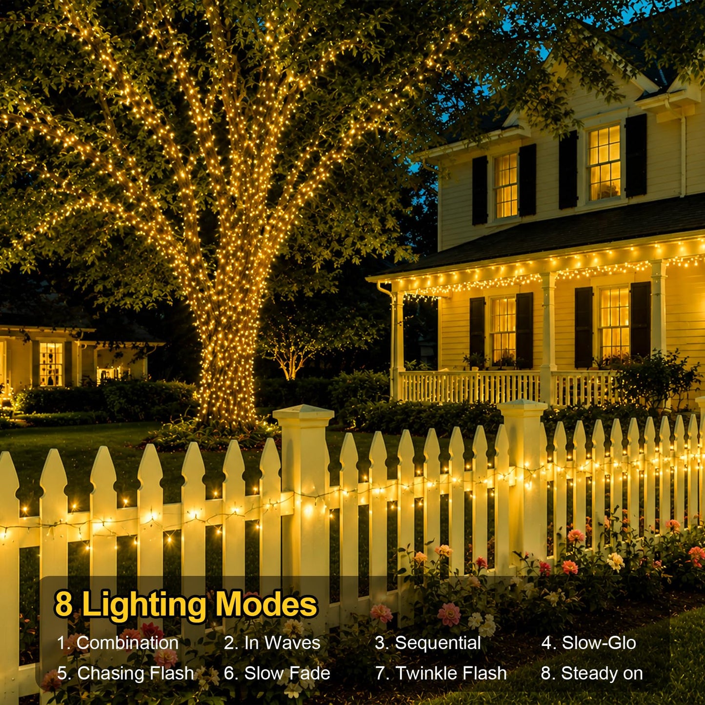 QITONG 500LED Warm White String Lights, 165ft Christmas Lights Outdoor Waterproof with Plug in, Green Wire Twinkle Tree Lights Indoor with 8 Modes