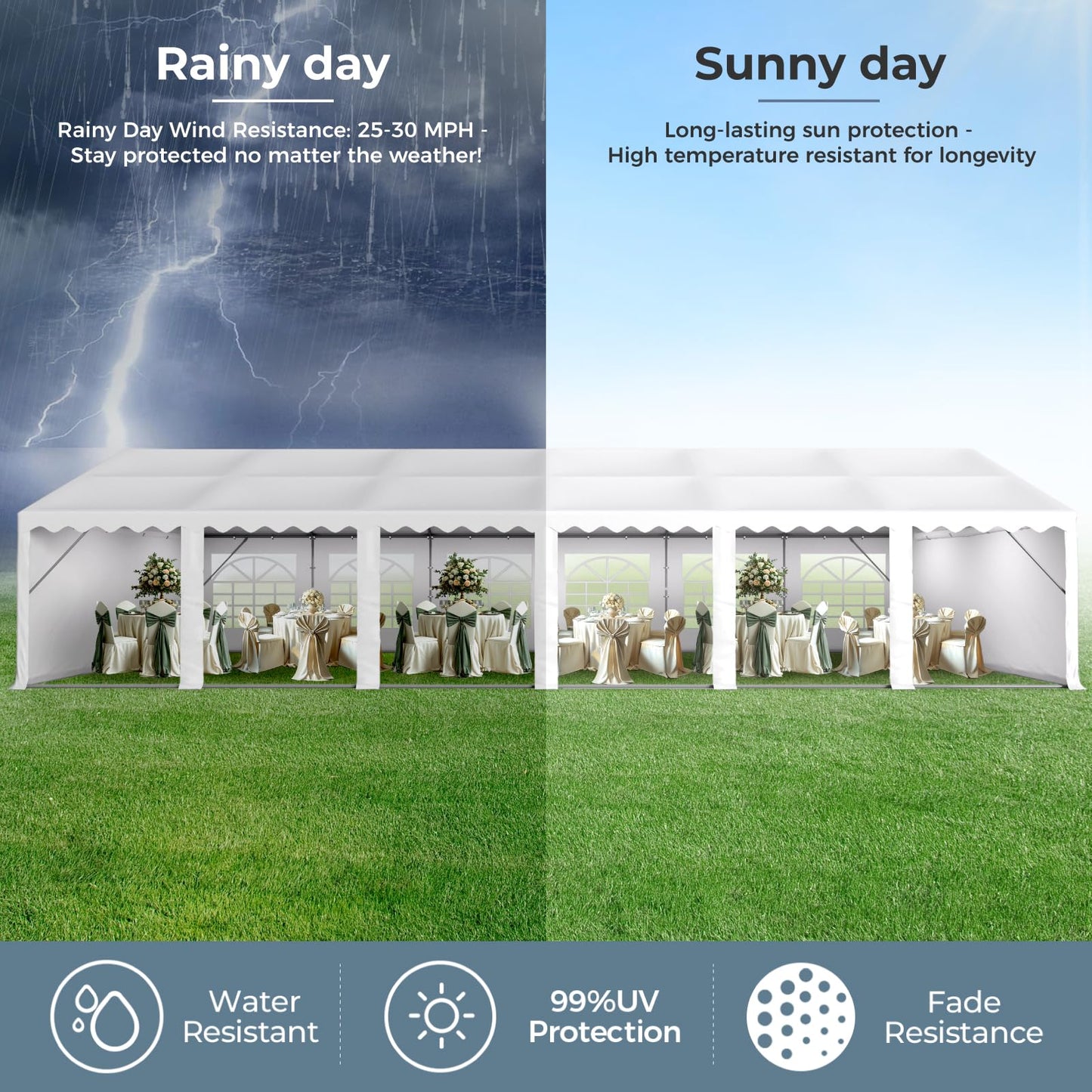GREEN PARTY 20x40FT Party Tent Heavy Duty, Large Wedding Event Shelters with 7 Carry Bags & Removable Sidewalls, Outdoor Canopy Gazebo Commercial Tents for Parties Carport Camping Garden Patio