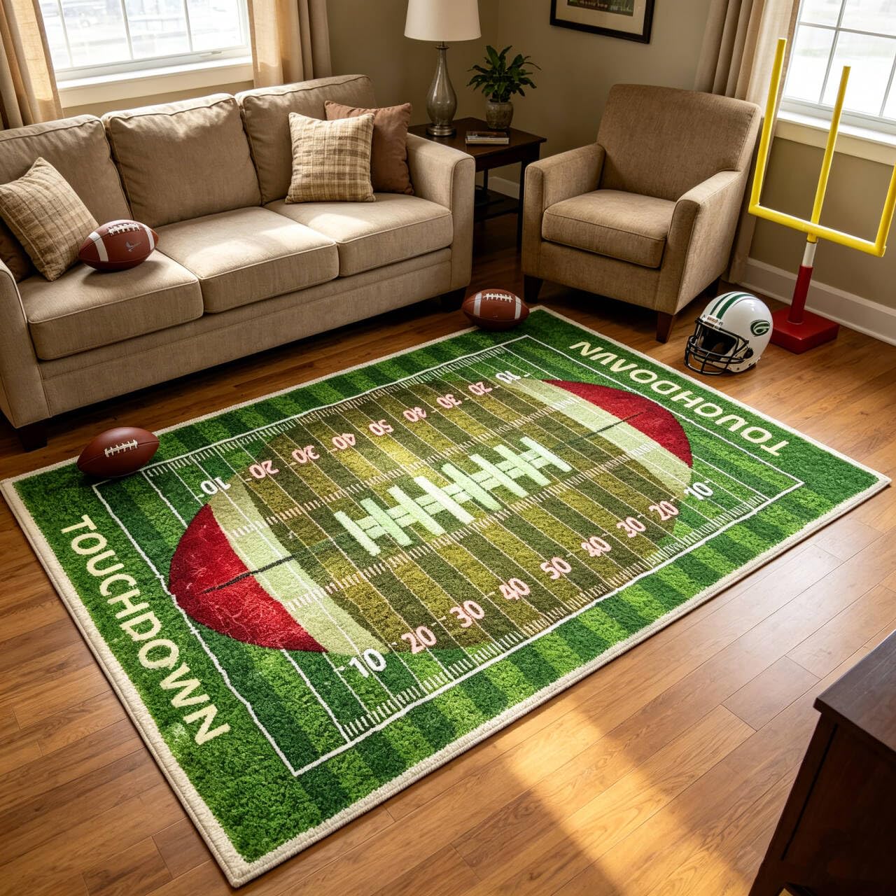 dovfa Ultra-Soft Football Rug for Boys Room Decor, Premium Sports Rugs for Bedroom, Faux Wool Non-Slip Washable Carpet for Kids Playroom, Game Room, Living Room and Man Cave, 3'x5'