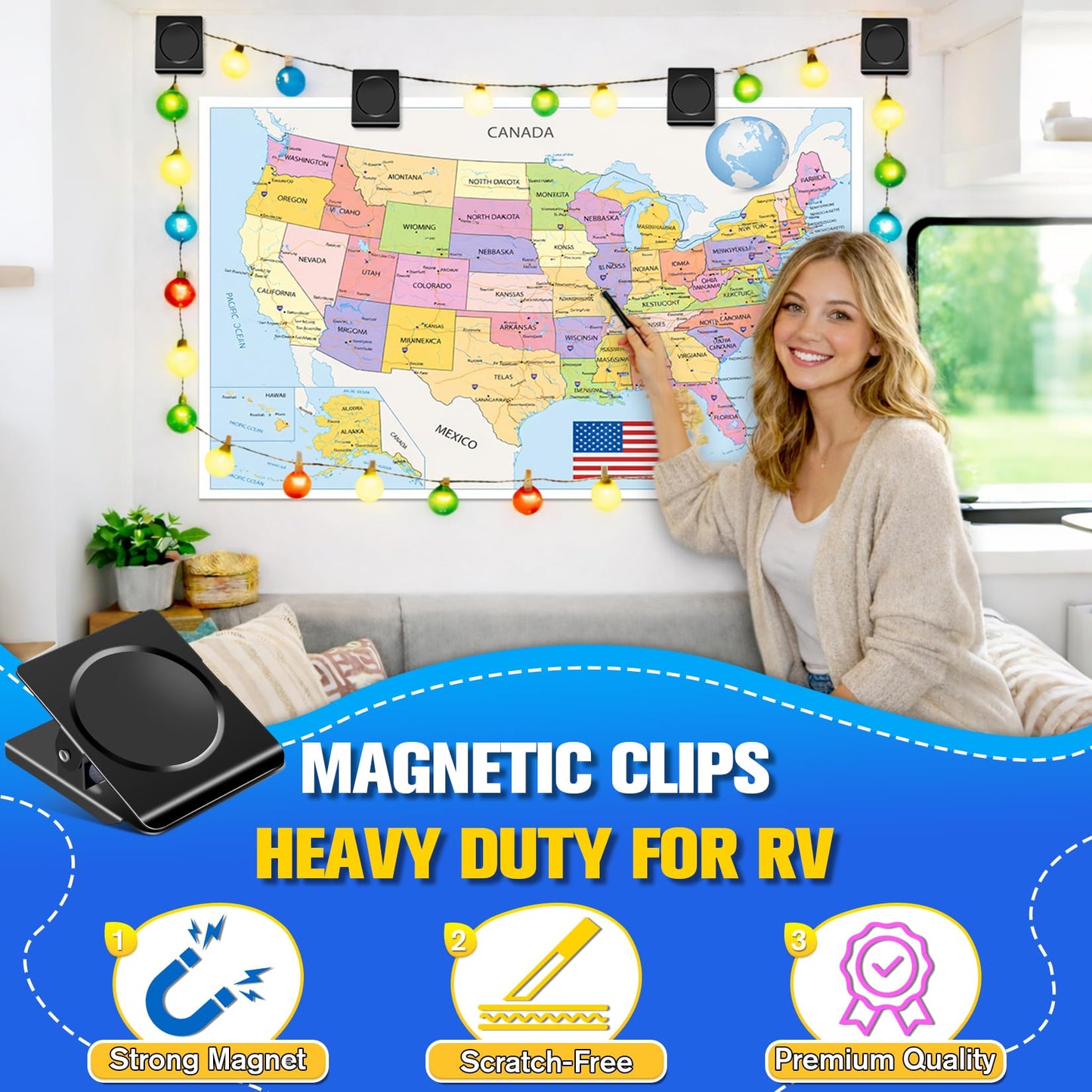 Grtard Strong Magnetic Clips, 2.2 Inch Extra Large Magnetic Clips Heavy Duty, 8Pack Magnet Clip for Fridge, Clip Magnets for Refrigerator, Whiteboard, Classroom, Kitchen, Office Organizer (Black)