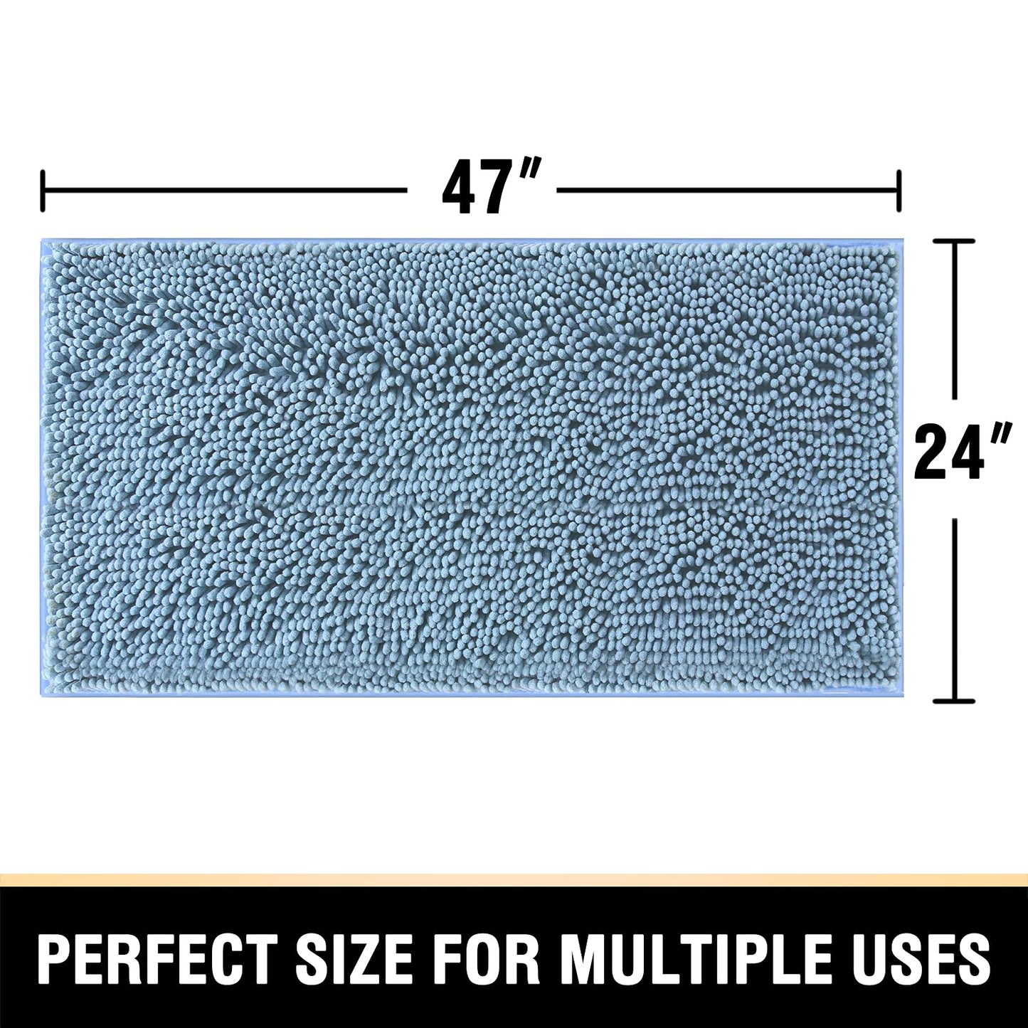H.VERSAILTEX Bathroom Rugs Bath Mats Non Slip Luxury Chenille Bathroom Runner Rug 24x47 Extra Soft and Absorbent Shaggy Rugs Washable Dry Fast Area Carpet Mats, Tub - Cool Blue