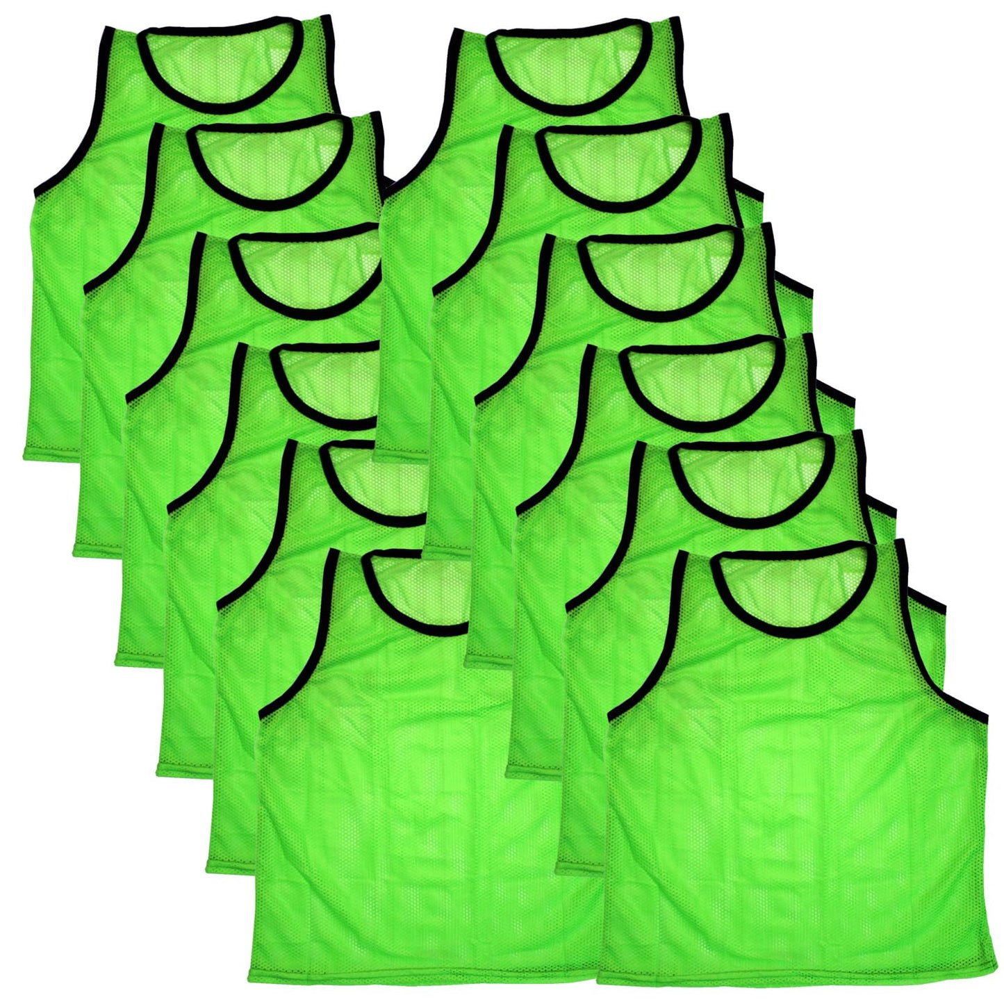 BlueDot Trading Boys 12 Pack Nylon Mesh Scrimmage Vests for Soccer, Football, Basketball, Lacrosse Team Practice Sports Training aids, Green, One Size US