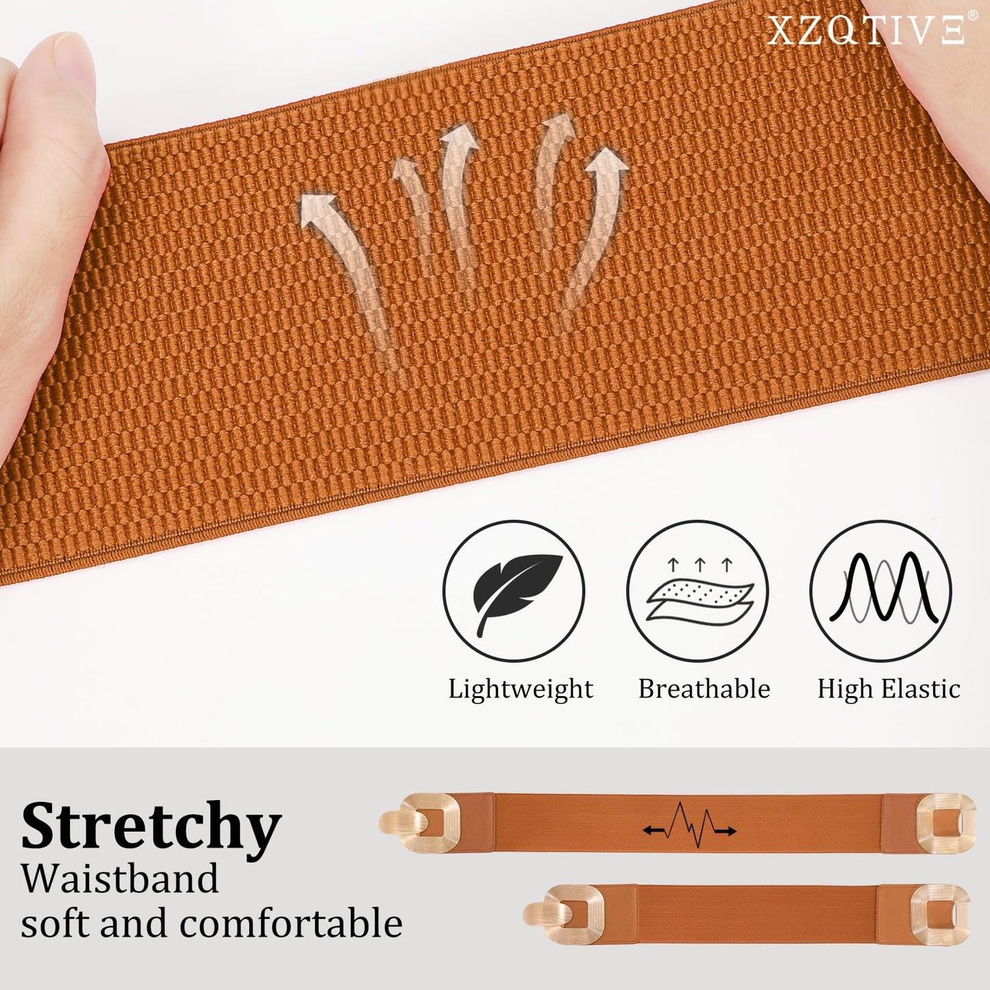 XZQTIVE Women Wide Elastic Belts for Dress Fashion Stretchy Waist Belts for Ladies with Gold Buckle