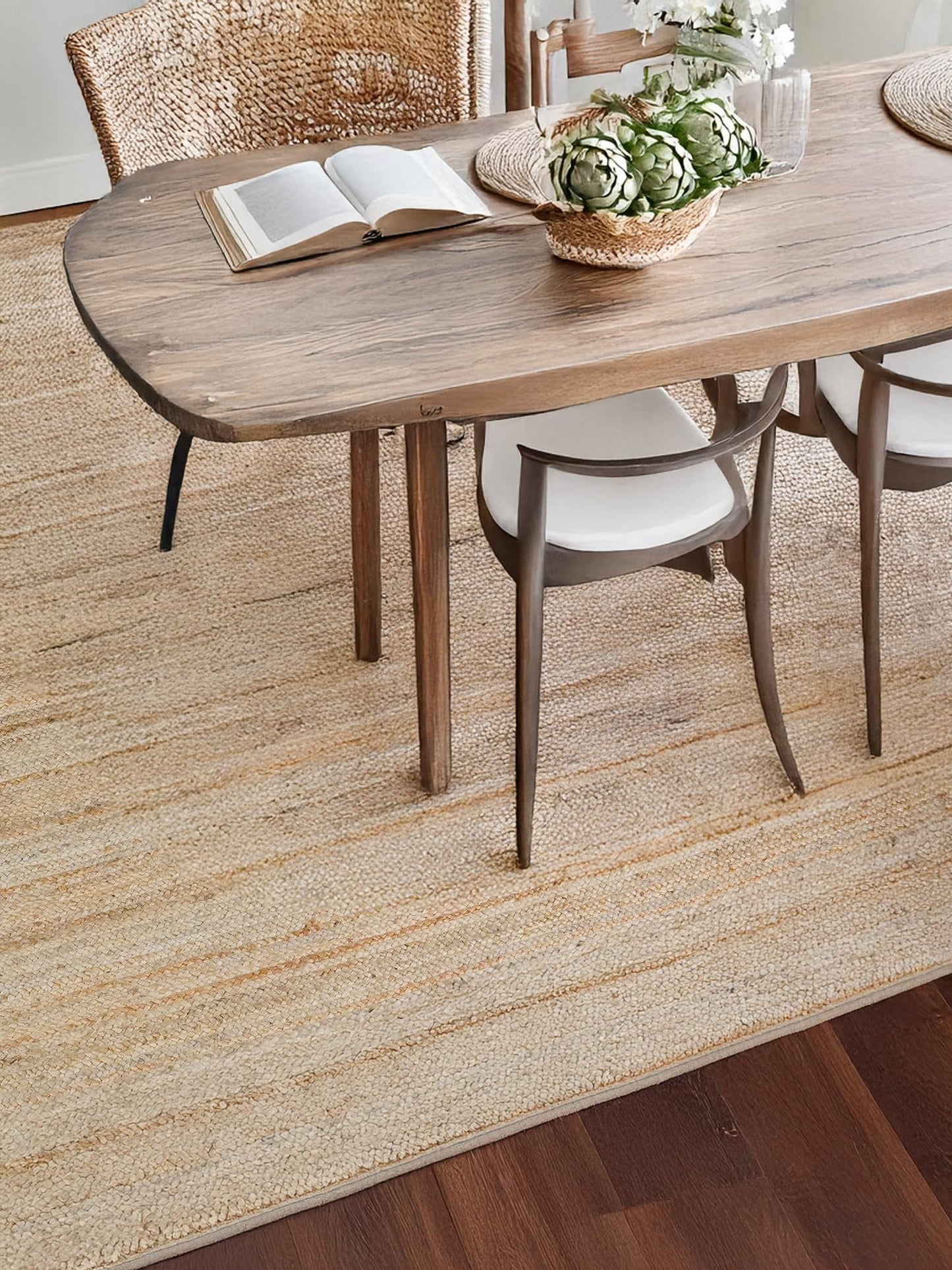 CRAFTBERRY 6x9 Jute Hand Woven Area Rug, Reversible, Rectangular, Solid Farmhouse Design, Natural Fiber, for High Traffic Areas, Bedroom, Living Room, Dining Room, Hallway, Office, Kitchen, Entryway