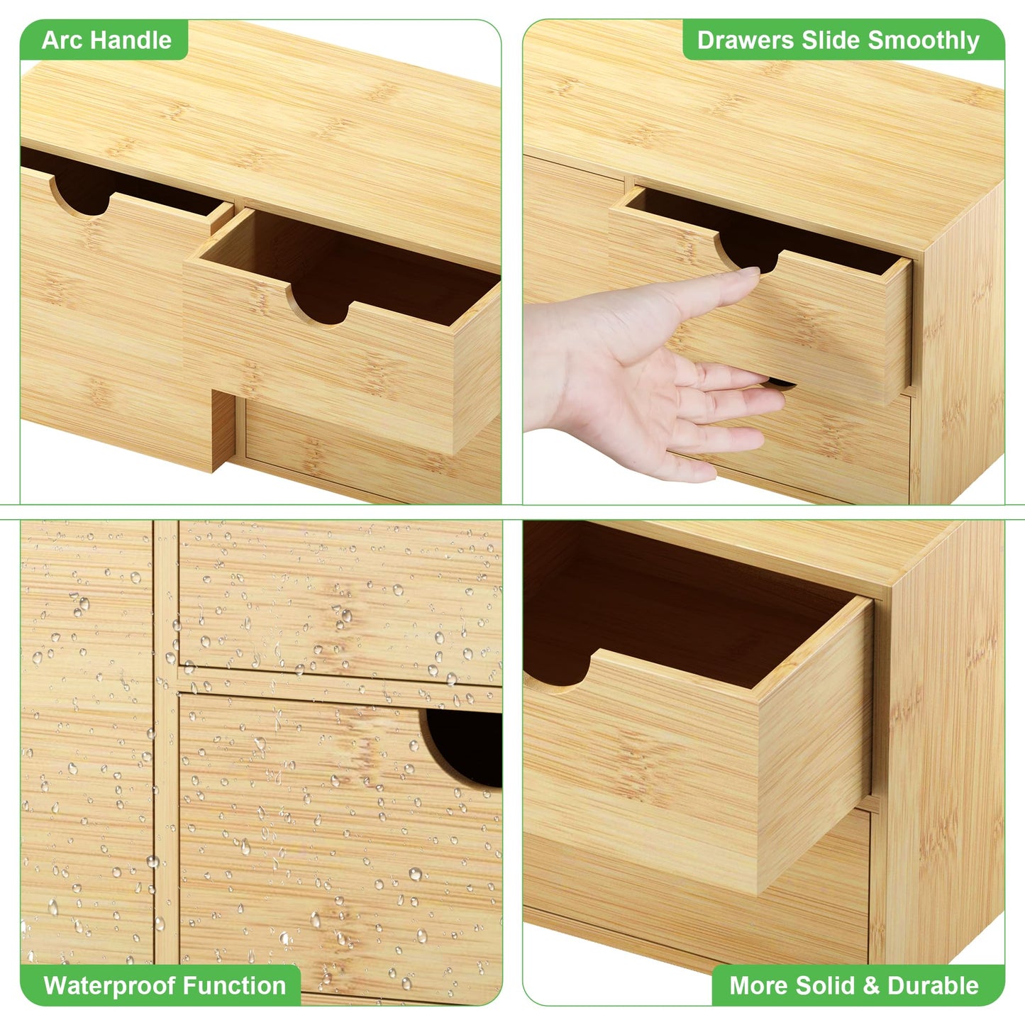 Wisuce Desk Organizer with Drawers - Bamboo Desktop Organizer Storage | White-Natural Wood Desk Drawers Organizer for Bills, Office Supplies, Cosmetics, Seals No Assembly Required(3 drawers edge-free)