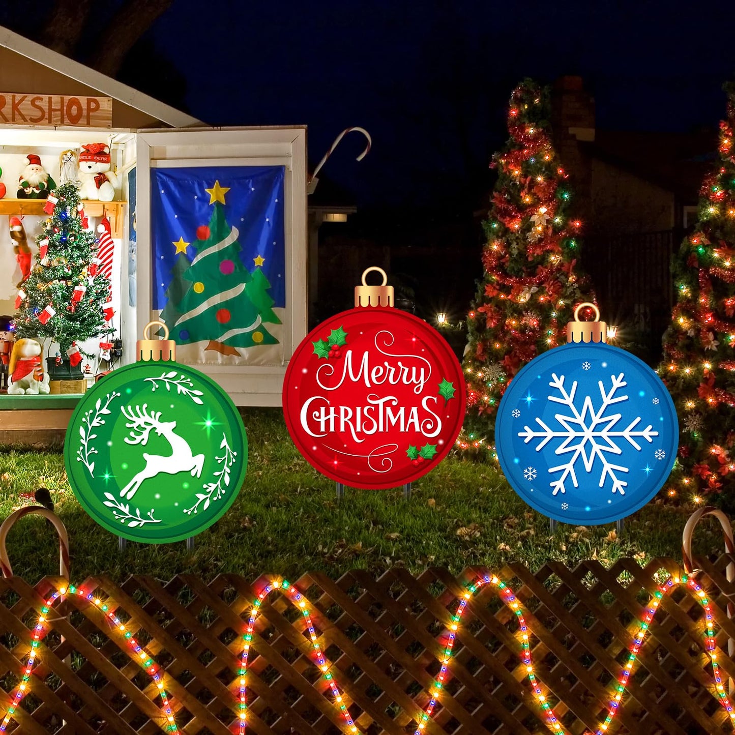 Drydiet 3 Pack Metal Christmas Yard Signs Decor Xmas Yard Stakes Outdoor with Stakes for Holiday Outdoor Garden Lawn Pathway Decoration(Christmas Balls)