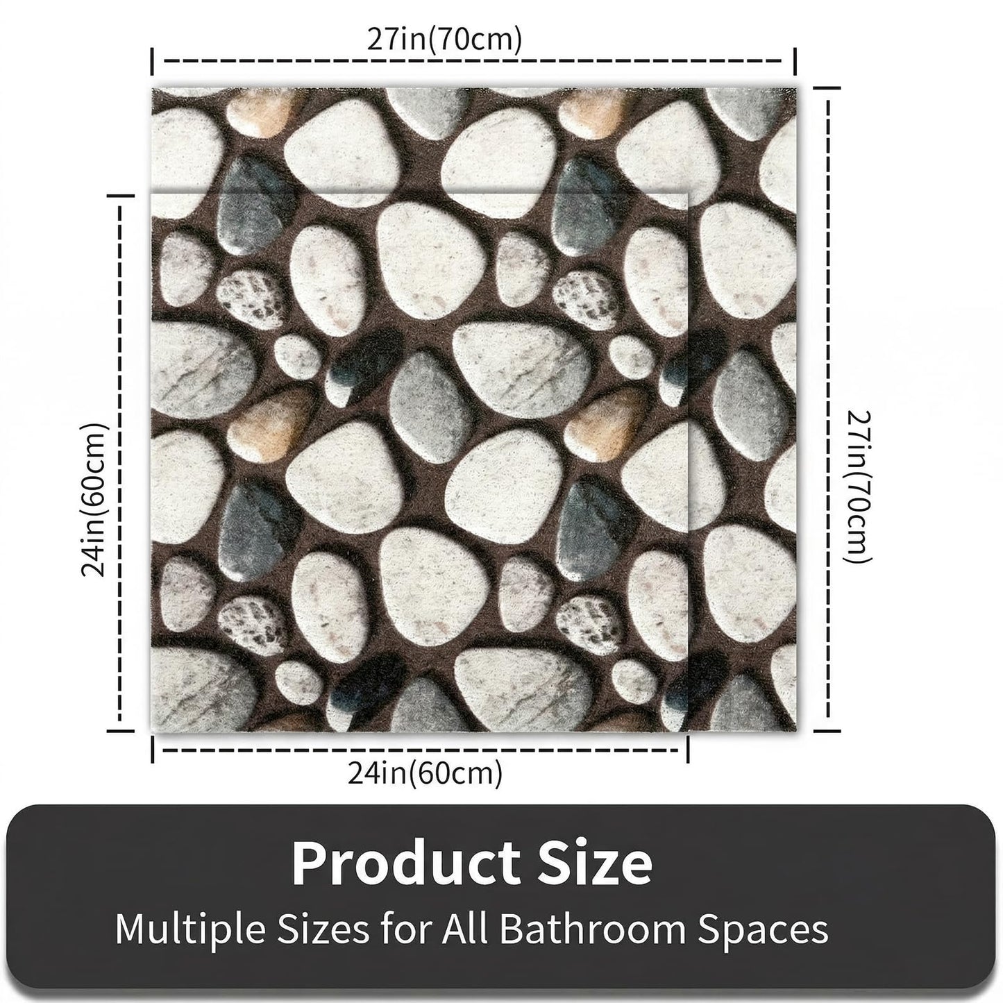 Square Shower Mat Non Slip, 24 x 24 Inch Soft PVC Loofah Shower Mats for Wet Area, Foot Scrubber Anti Slip Bathmat with Drain, Quick Drying Easy Cleaning Bath Mat for Tub, Bathroom