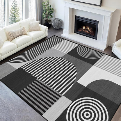 Glocmna Area Rug 5x7 Grey Geometric Rug for Living Room Black White Machine Washable Gray Minimalist Mid Century Modern Rugs Non Slip Low Pile Large Dining Room Indoor Floor Carpet for Bedroom Office