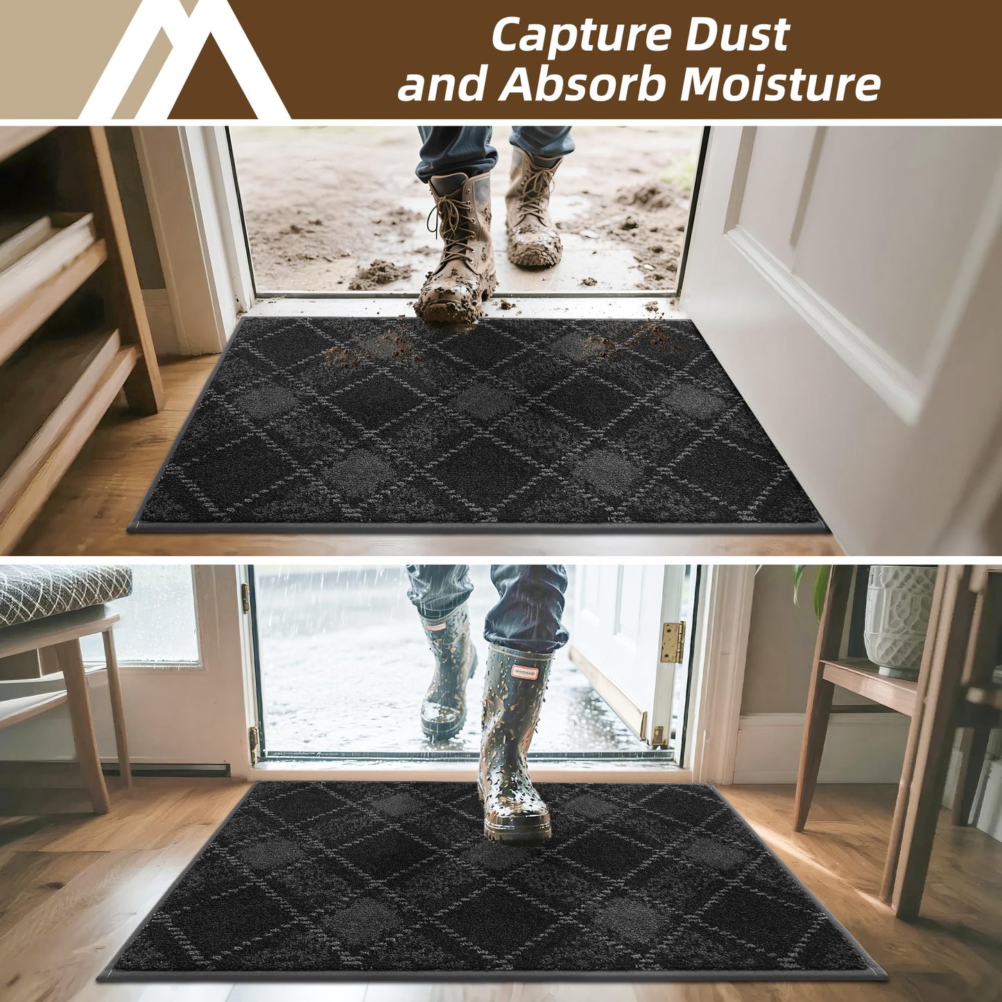 COSY HOMEER Door Mat Non-Slip, Soft Absorbent TPR Backing Doormat for Front Door Inside Entrance, Washable Low Profile Mats for Pets & Family, 32" x 48", Dark Grey