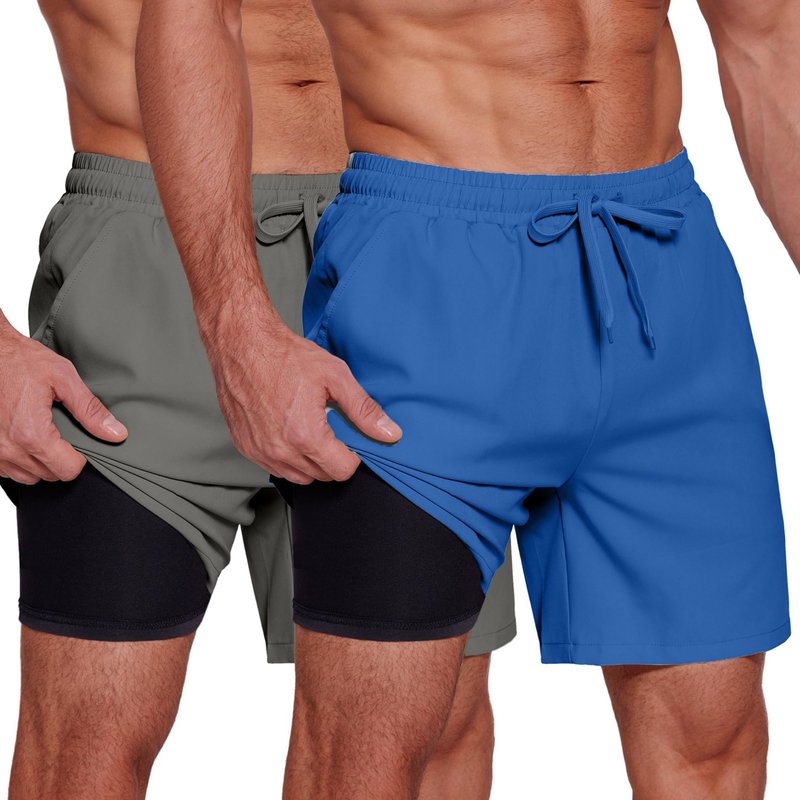 COOFANDY Men's 2 in 1 Running Shorts 2 Pack Athletic Shorts Quick Dry Lightweight Gym Training Workout Sports Shorts with Pockets