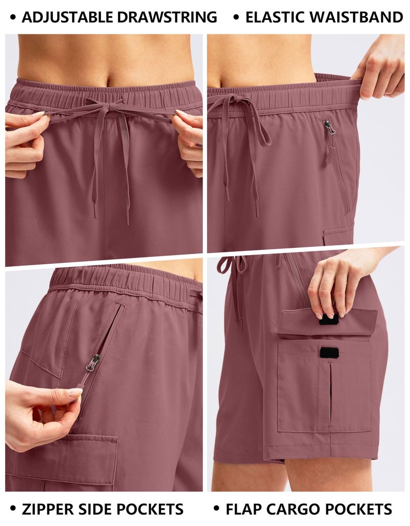 SANTINY Women's 5''/ 7''/9'' Hiking Cargo Shorts Quick Dry Lightweight Summer Shorts for Women Athletic Golf Zipper Pockets(Dusty Pink_M)