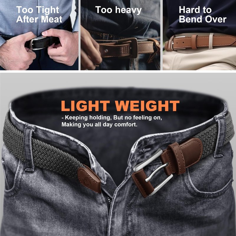 Housmai Stretch Braided Belt for Men -Mens Gift Elastic Woven Golf Belt 1 3/8"- for Golf Jeans Casual Wear