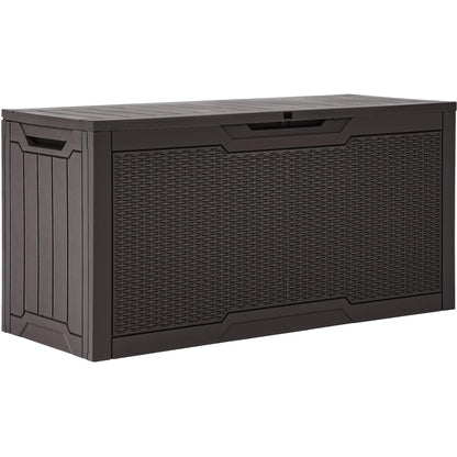 YITAHOME 80 Gallon Resin Deck Box, Weather Resistant Outdoor Rattan Storage Box, Lockable Indoor Outdoor Storage for Supplies and Essentials, Dark Brown