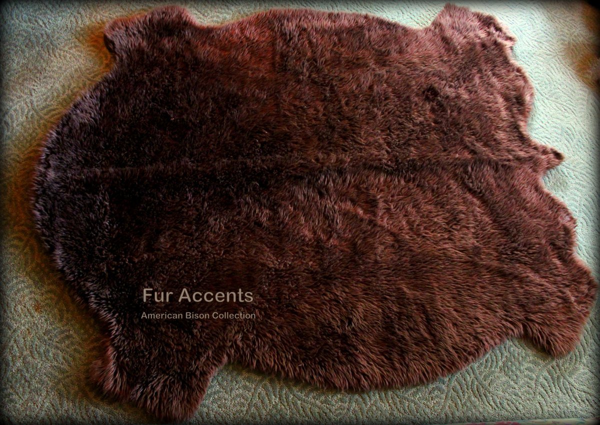 Fur Accents Premium Faux Fur Traditional Buffalo Pelt Rug, American Indian Style, Area Rugs, Brown Bison Hide, Buffalo Hide, Pelt Rug, 60''x80''