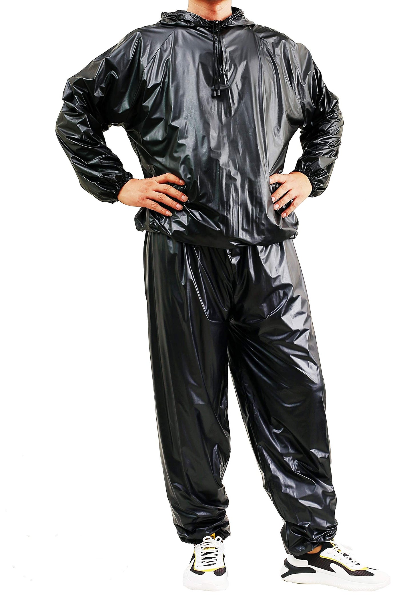 Heavy Duty Sauna Suit Exercise Fitness Sauna Sweat Suit Gym Workout Sauna Jacket and Sauna pants Plus Size Sauna Suit for Women Men | Windproof,Waterproof(size M,Black)