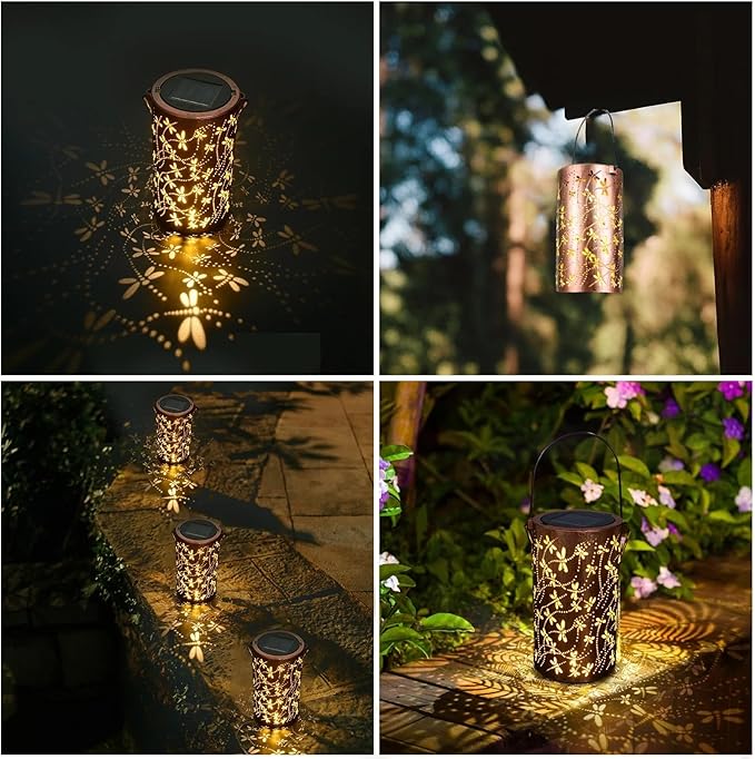 Solar Lanterns Outdoor Waterproof Dragonfly Lantern Garden Decor Birthday Christmas Gifts for Women Mom Grandma Hanging Solar Lights Metal Halloween Decorations Outside for Yard, Patio, Porch