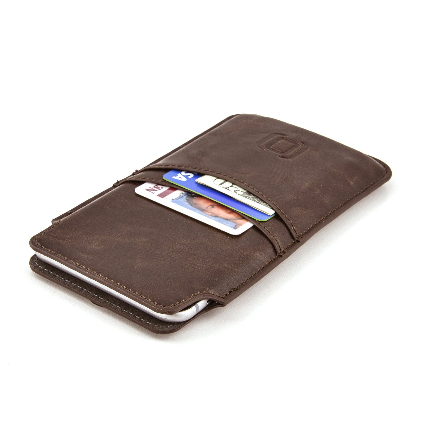 Dockem Provincial Wallet Sleeve for iPhone 11-15 Pro Max, 14-16 Plus, XS Max, 6-8 Plus (6.5/6.7 inch) – Vintage Vegan Leather Pouch Cover with 2 Card Holder Slots [Brown]