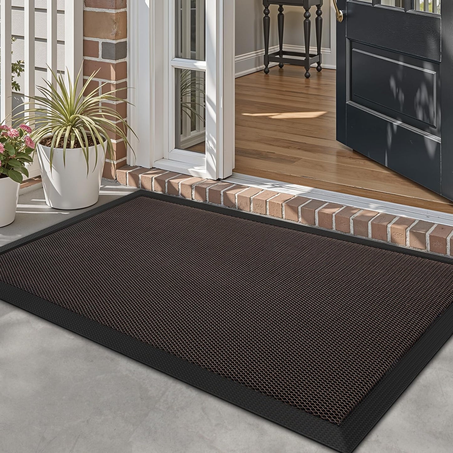 LUMI Front Door Mat for Outside Entrance 32''x47'', Heavy-Duty Dirt-Trapping Doormat with Durable Non-Slip Rubber Backing, Stain & Fade-Resistant Entry Mats, Brown