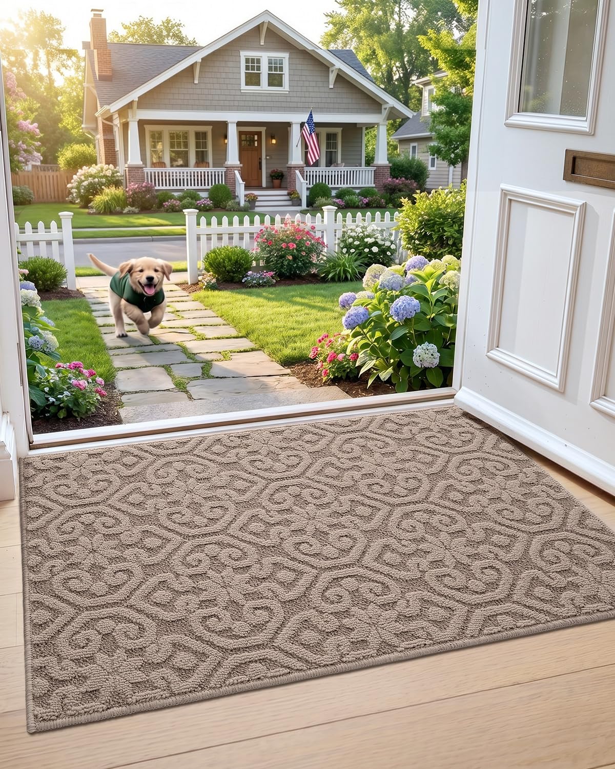 DEXI Front Door Mat Indoor Entrance, 24x36 Non Slip Entryway Doormat Dirt Trapper, Absorbent Entry Mats for Inside House, Patio, Porch, Light Beige
