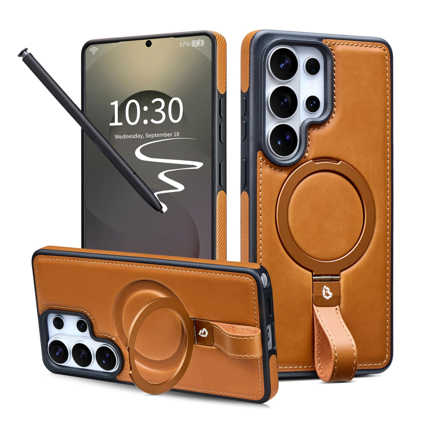 Butaiga for Samsung Galaxy S26 Ultra Case Leather with Stand, Anti-Slip Grip Ring, Fits for MagSafe (Brown, S26 Ultra)