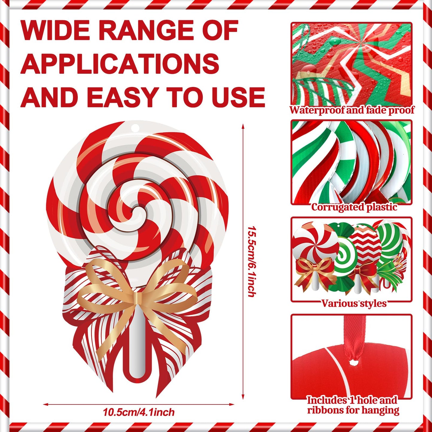 30 Pcs Christmas Decorations Outdoor Christmas Hanging Ornaments Peppermint Candy Yard Signs Double Sided Lawn Decorations Peppermint Ornaments for Xmas Party Home(Vivid Style)