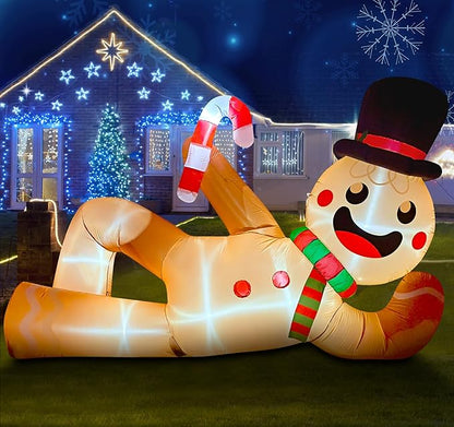 EAONE 10FT Christmas Inflatable Outdoor Decoration, Giant Christmas Blow Ups Yard Decorations Inflatable Gingerbread Man Lying Flat with Built-in LED Lights for Garden, Lawn, Home Xmas Holiday Decor
