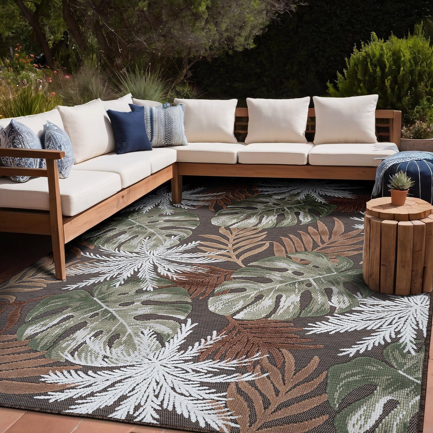 Luul Home Floral Indoor Outdoor Rugs 5x7 Large Area Rug for Living Room, Patio Decor, Kitchen, and Entryway Rug, Washable Stain Resistant Outside Carpet Brown 5 x 7
