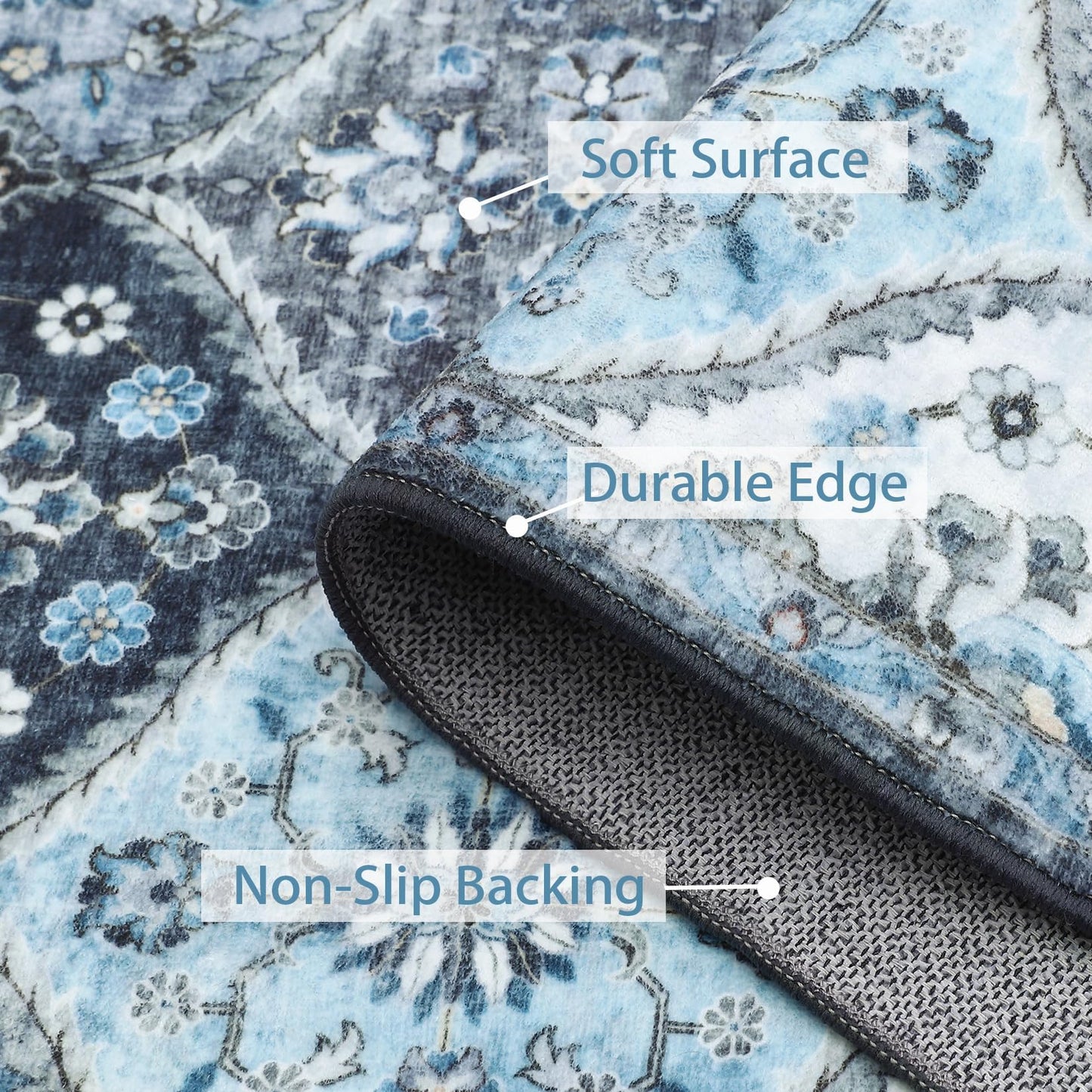 Garvee Living Room Rug 8x10 Washable Rug Trellis Rugs for Bedroom Non Slip Low Pile Indoor Carpet Soft Non-Shedding Foldable Thin Mat for Bedroom Dining Room Farmhouse Kids Playroom Office Blue