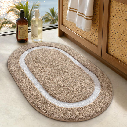 LUMI Bath Mat Oval Bathroom Rug, 20"x32" Non Slip Washable Bathroom Mats, Premium Water Absorbent Shower Rug for Accessories Decor, Khaki