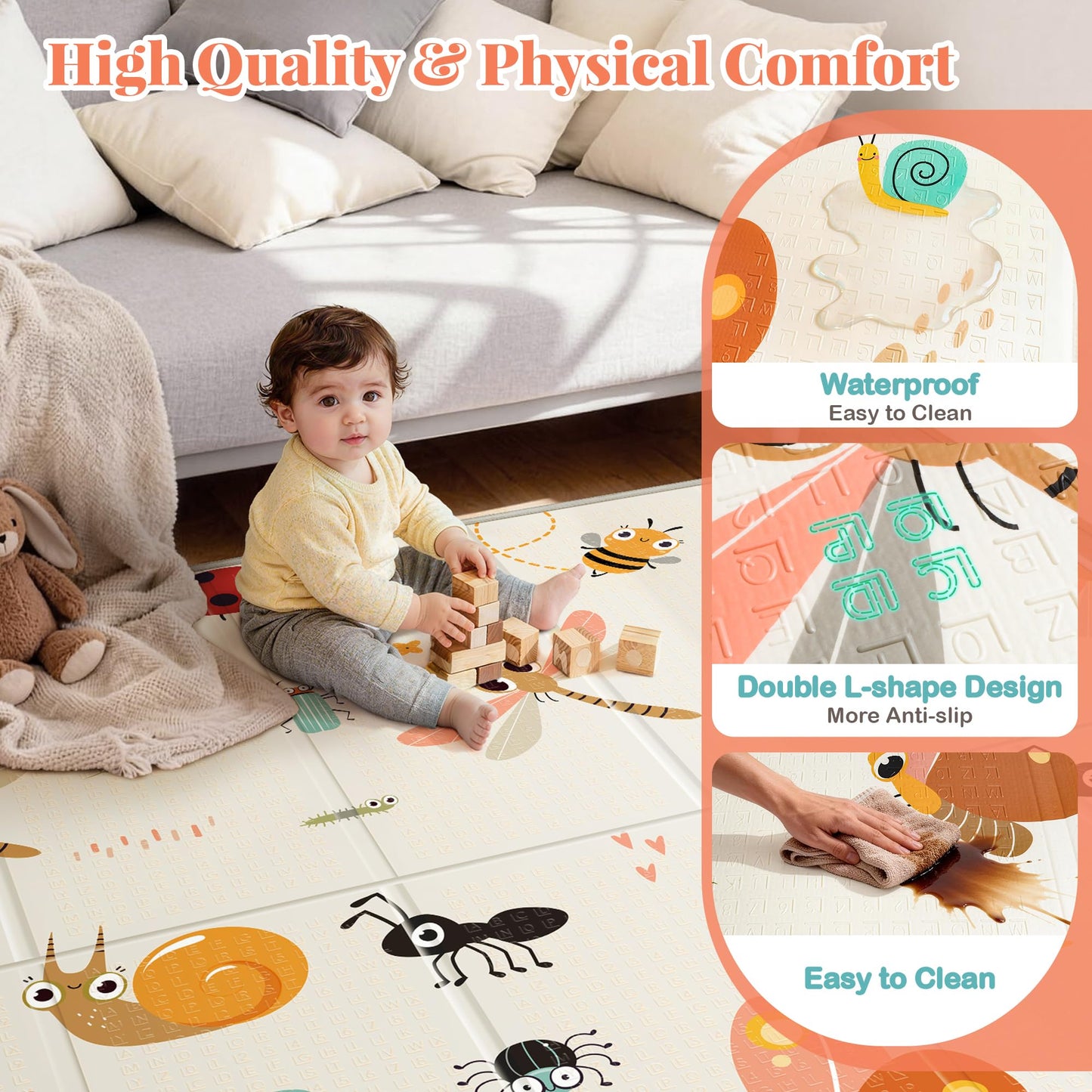 Foldable Baby Play Mat for Floor, 79x71 Extra Large Baby Play Mat for Crawling, Waterproof & Non-Toxic Foam Floor Mats, Portable Soft Foam Playmat for Babies 6-12 Months, Infants &Toddlers (Dragonfly)