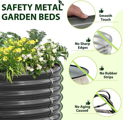 A ANLEOLIFE 2-Pack 4ft x 18” Tall Galvanized Raised Garden Beds Outdoor, Round Metal Planter Box for Planting Vegetables Flowers Herb, Anti-Rust & Easy-Setup, Quartz Grey