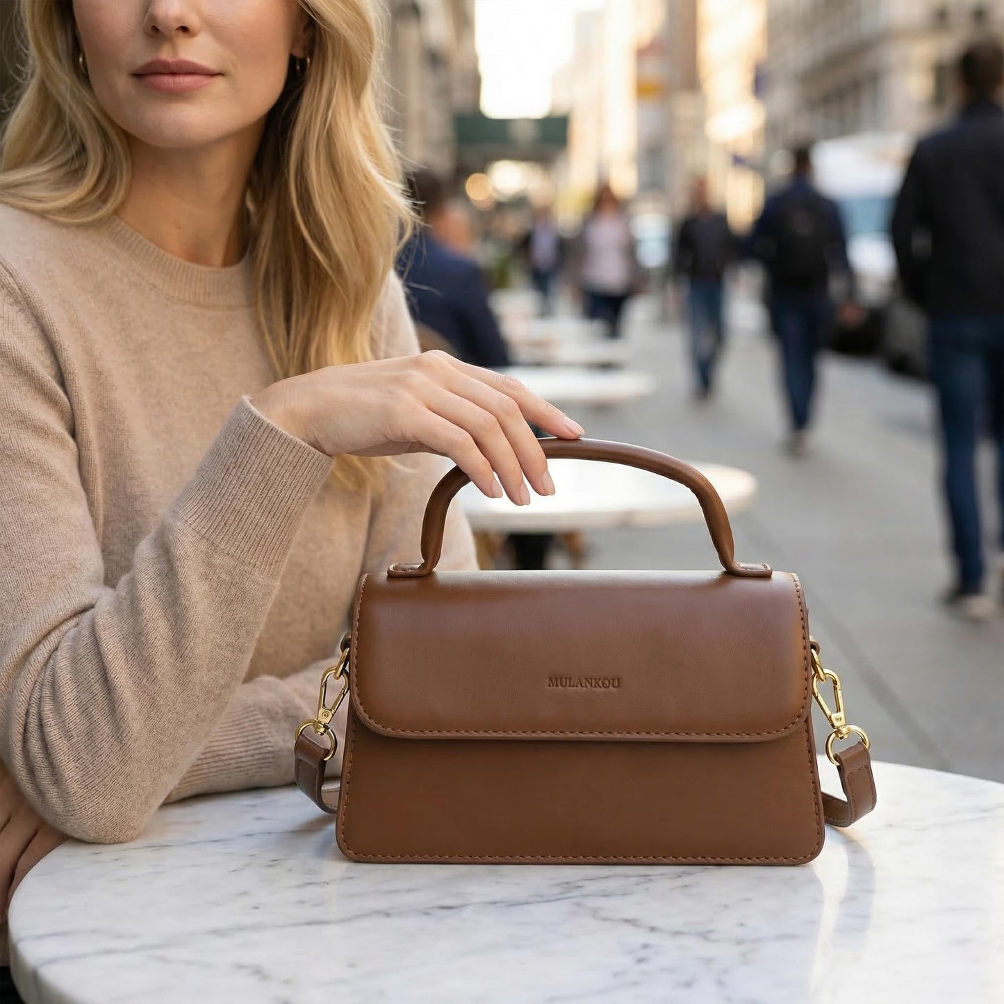 Perphy Crossbody Bag for Women Top Handle Shoulder Bags Leather Small Handbags with Adjustable Strap 8.7 * 3.1 * 5.1 inches Brown