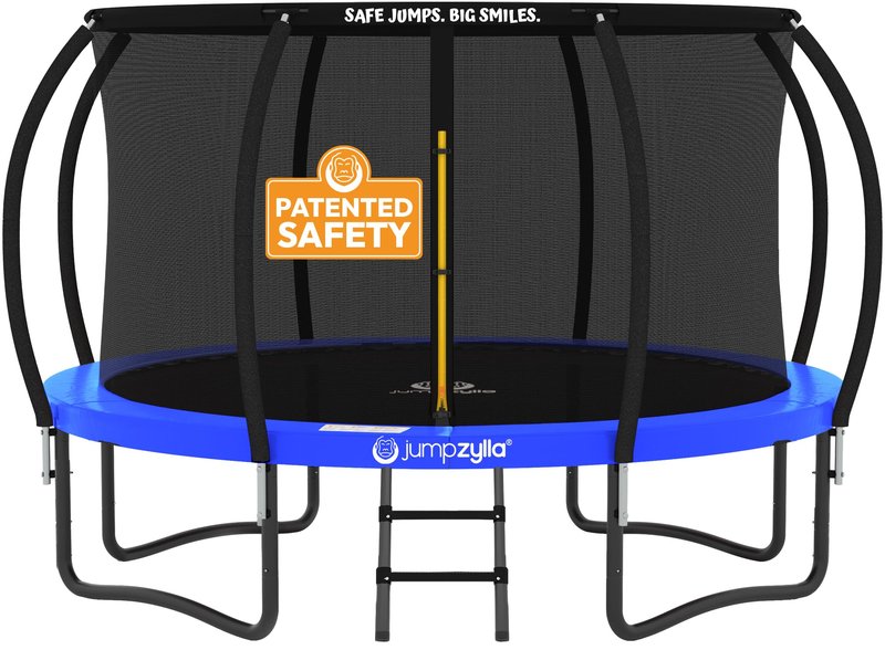 JUMPZYLLA Trampoline Outdoor 8FT 10FT 12FT 14FT 15FT 16FT with Enclosure and Ladder, ASTM Approved Recreational Trampoline for Kids and Adults, Anti-Rust Coated Frame (Blue, 15FT)