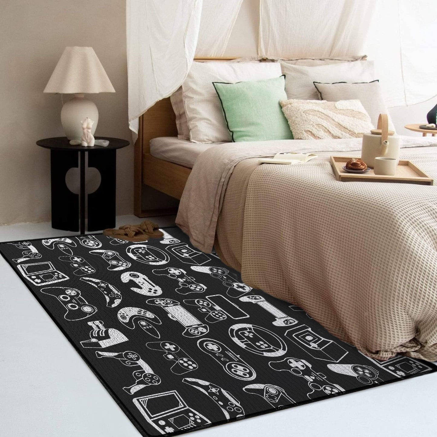 Sunnycitron Gaming Area Rugs Gamer Player Rug for Boys Room Decor Teens 3D Video Game Controller Room Mat Carpet Decor for Bedroom Living Room Playroom Carpet Black White (59"x39")