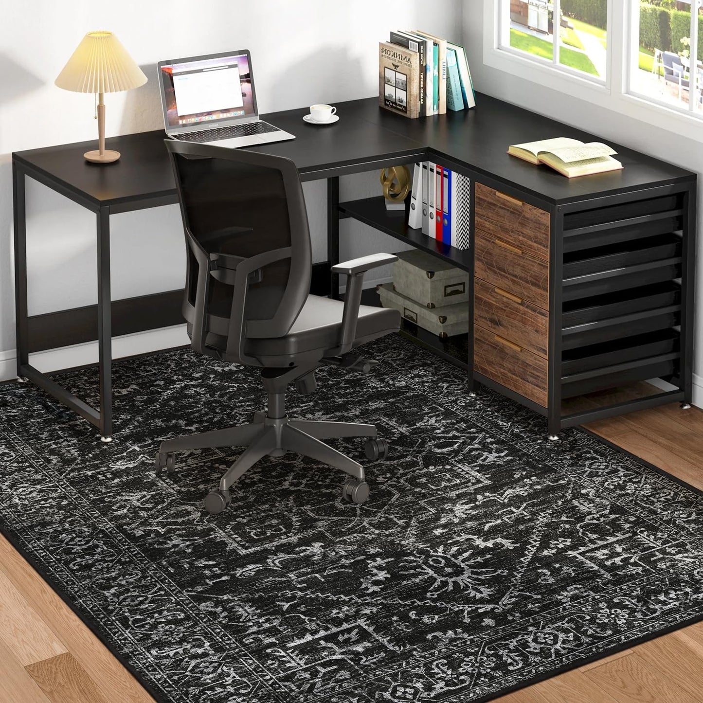 Chair Mat for Hard Floors, QQpony 60" x 48" Office Chair Mat for Hard Surface, Area Rug for Living Room, Protector Floor Rug Mat for Home Office (Black)