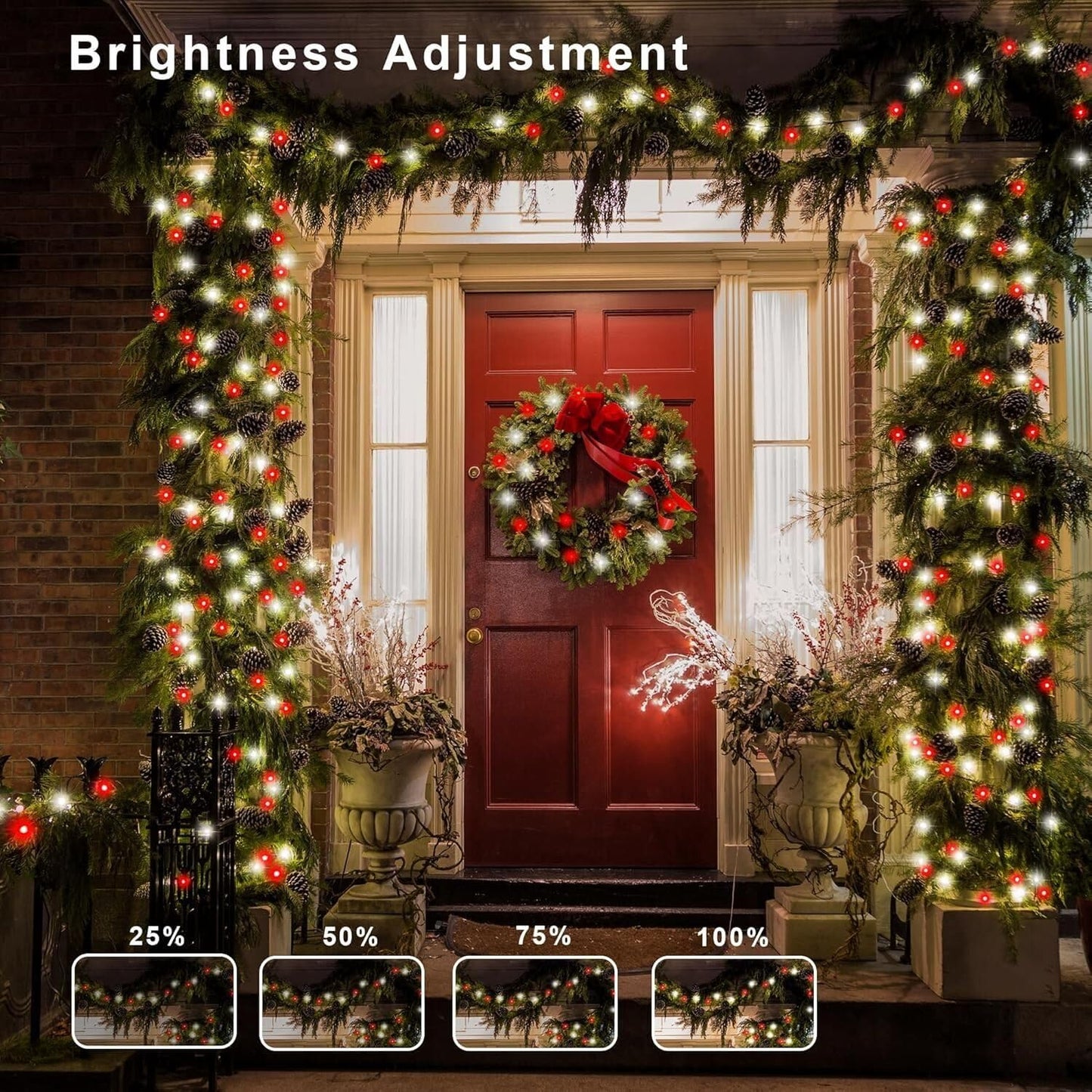 DBFAIRY 2PACK Red White Battery Christmas String Lights 32.8Ft 100LEDs, Battery Operated Wreath String Lights 8 Modes with Remote Timer Christmas Decoration for Tree Patio Garden Yard