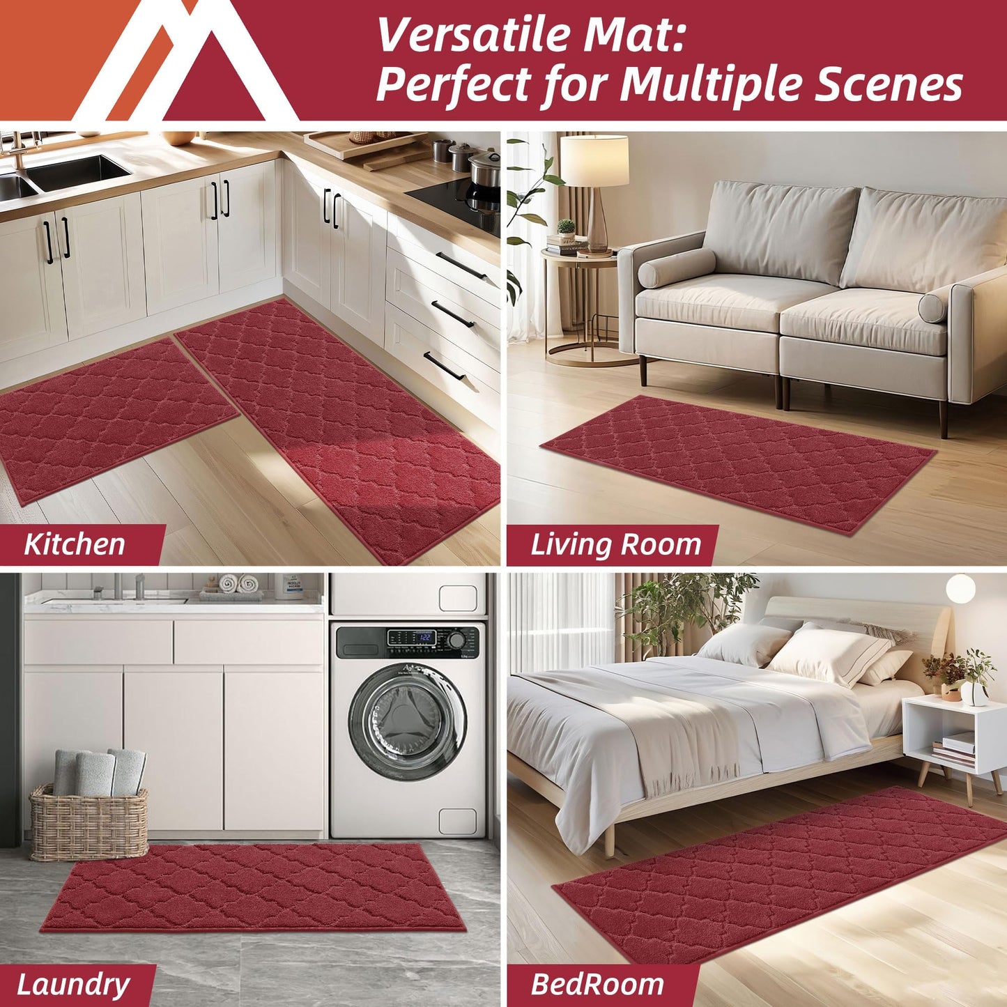 COSY HOMEER Soft Kitchen Floor Mats for in Front of Sink Super Absorbent Kitchen Rugs and Mats 20"x79" Non-Skid Kitchen Mat Standing Mat Washable,Polyester,Red