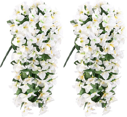 HyeFlora Bougainvillea Artificial Hanging Flowers Plants for Outdoors Decoration, 2pcs Fake Flowers Silk Bougainvillea Vines Realistic UV Resistant Faux Flowers for Outdoor Planters Patio Urn, White