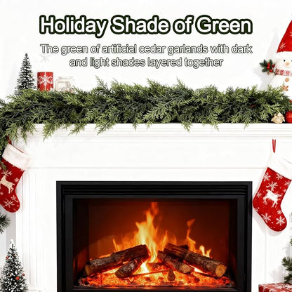 6ft Real Touch Cedar Garland Artificial Realistic Christmas Greenery Pine Garland with 150 Cedar Branches for Mantle, Fireplace, Table, Stairs, Doorframe, Window, Outdoor Indoor Xmas Decor