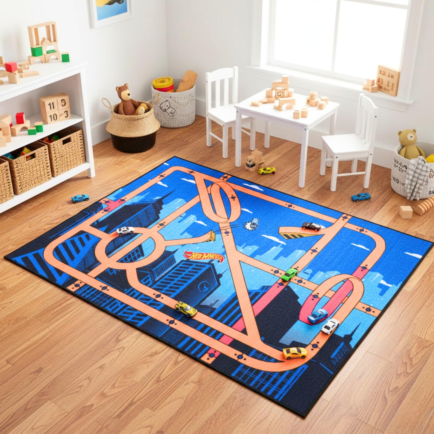 Hot Wheels Interactive Play Area Rug, 69 x 52 Inch Large Kids Race Track Playmat with Non-Slip Backing for Bedroom & Playroom (100% Officially Licensed Product) by Franco