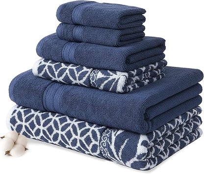 Modern Threads Trefoil Filigree 6-Piece 100% Cotton Towel Set – Reversible Yarn