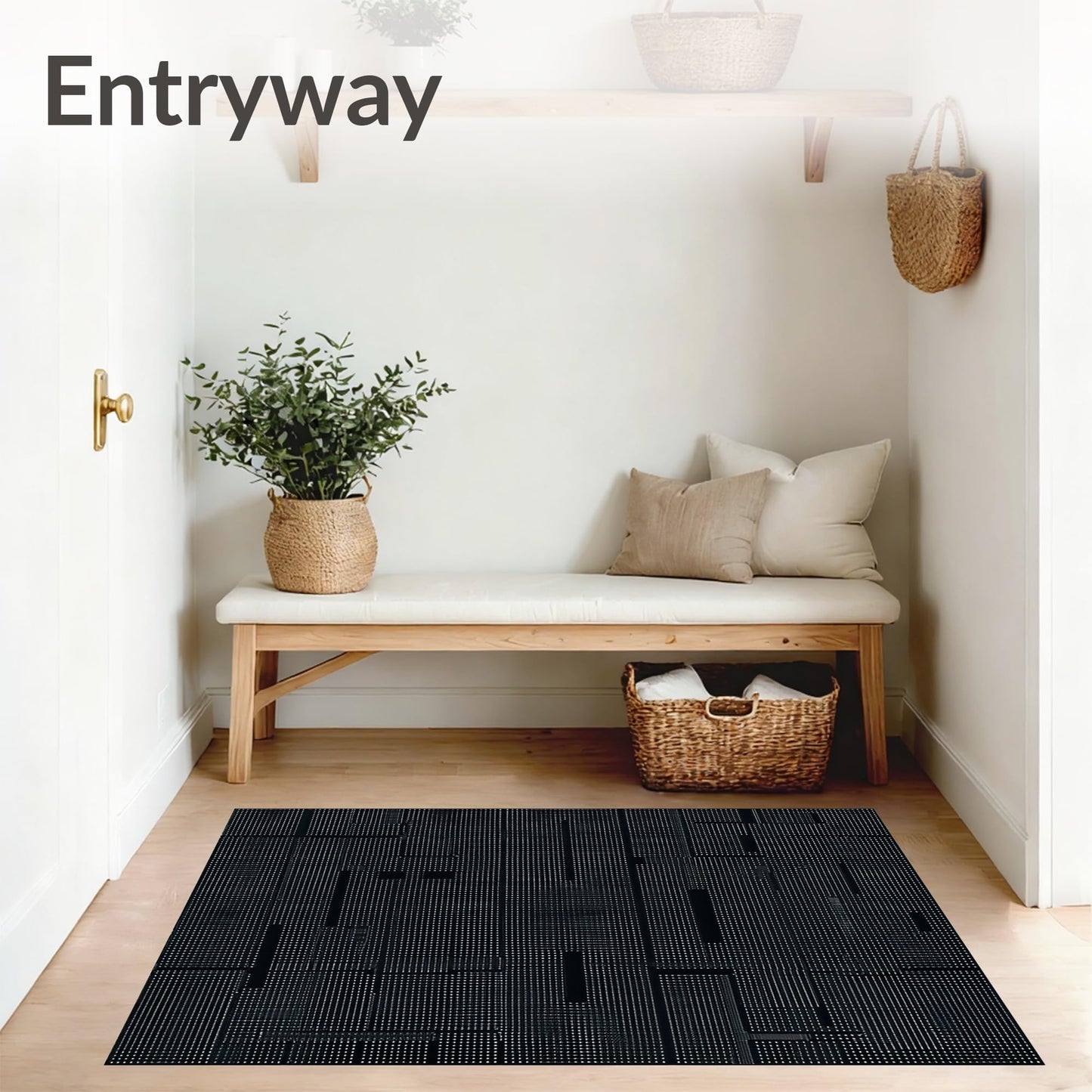 ODIKA Flatwoven High Traffic Area Rug 6x9, Pcs Interlocking Sound Absorbing for Music Studios, Non Slip, Stain Resistant, Washable Area Rugs for Living Room, Bedroom (Black, 6x9)