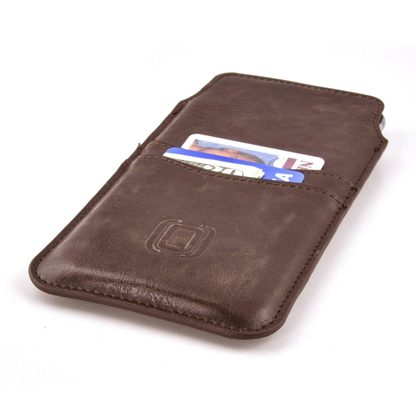 Dockem Provincial Wallet Sleeve for iPhone 11-15 Pro Max, 14-16 Plus, XS Max, 6-8 Plus (6.5/6.7 inch) – Vintage Vegan Leather Pouch Cover with 2 Card Holder Slots [Brown]