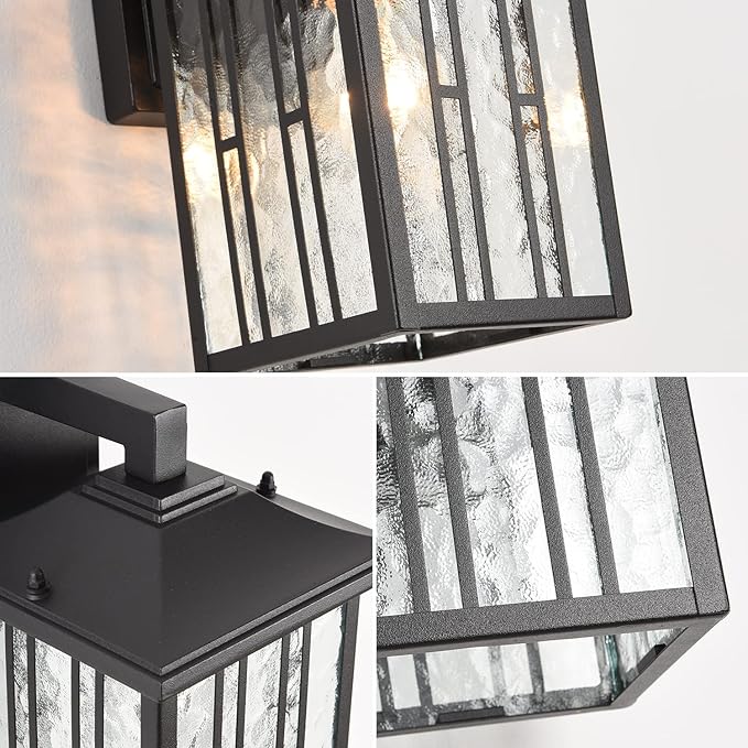 Outdoor Wall Light, Matte Black Porch Light Fixtures, Waterproof Outside Wall Lantern, Anti-Rust Exterior Wall Mount Sconce with Water Glass for House Garage Patio