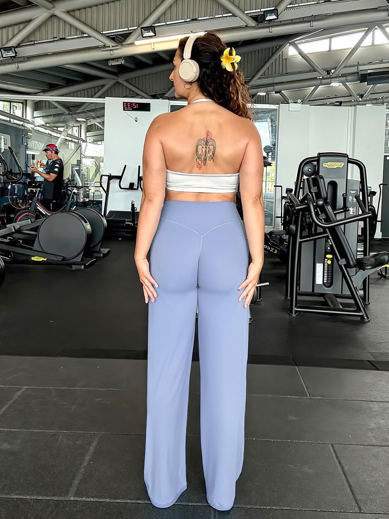 YEOREO Workout Leggings Womens No Front Seam Straight Leggings 33" High Waist Buttery Eddiy Gym Yoga Pants Granite Blue M