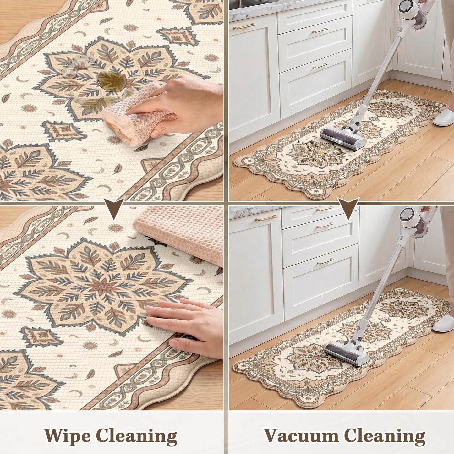Cosovia Anti Fatigue Kitchen Mats Set of 2, Boho Mandala Scalloped Rug
