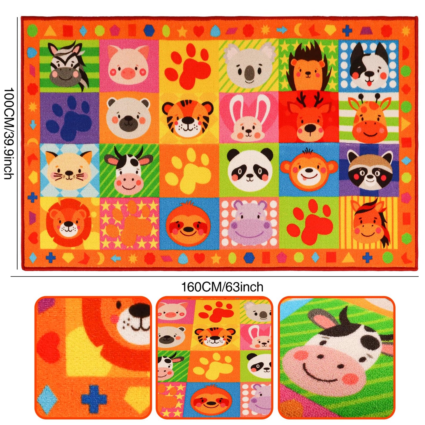 Classroom Carpet Kids Rug,3'3" x 5'3" Cute Animal Kids Rugs for Playroom,Non-Slip Educational Classroom Rug,Washable Preschool Rugs for Classroom Elementary Playroom Kids Room
